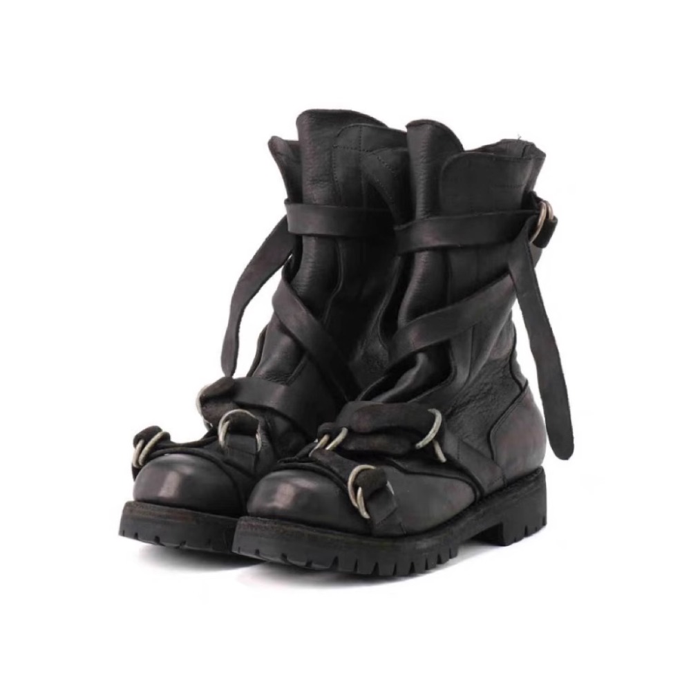 Leather Classic Strap - Men's Leather Motorcycle Boots Punk Retro