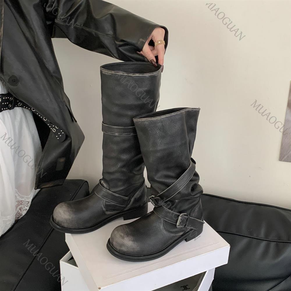 Spring Autumn Chunky Heel Thig - Leather Classic Strap 评论和价格